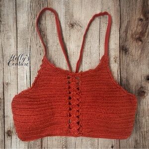 Ika-kul rusty orange crochet swim suit bikini top wms sz large